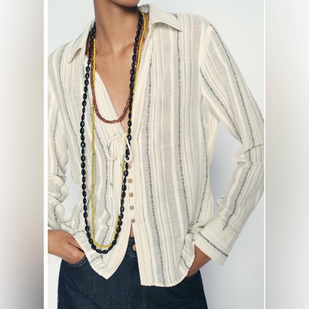 NWT ZARA STRIPED RUSTIC BLOUSE size M